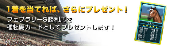 1着を当てれば、さらにプレゼント!さらに、ロトに参加して1着の馬を的中させた方全員に、フェブラリーS勝利馬を種牡馬カードとしてプレゼントします!