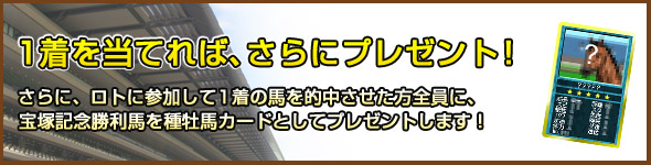 さらに、ロトに参加して1着の馬を的中させた方全員に、
安田記念賞勝利馬を種牡馬カードとしてプレゼントします!