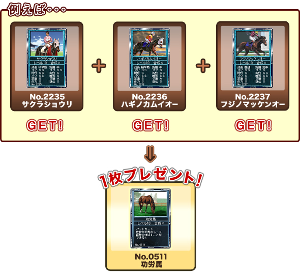 3枚でも功労馬GET!6枚なら功労馬2枚GET!